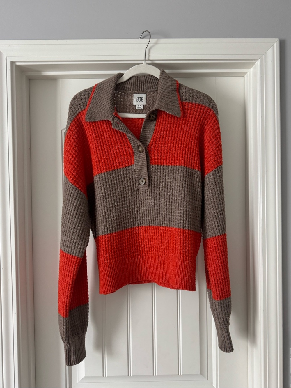 BDG Collared Knit Sweater - Orange & Taupe Stripe